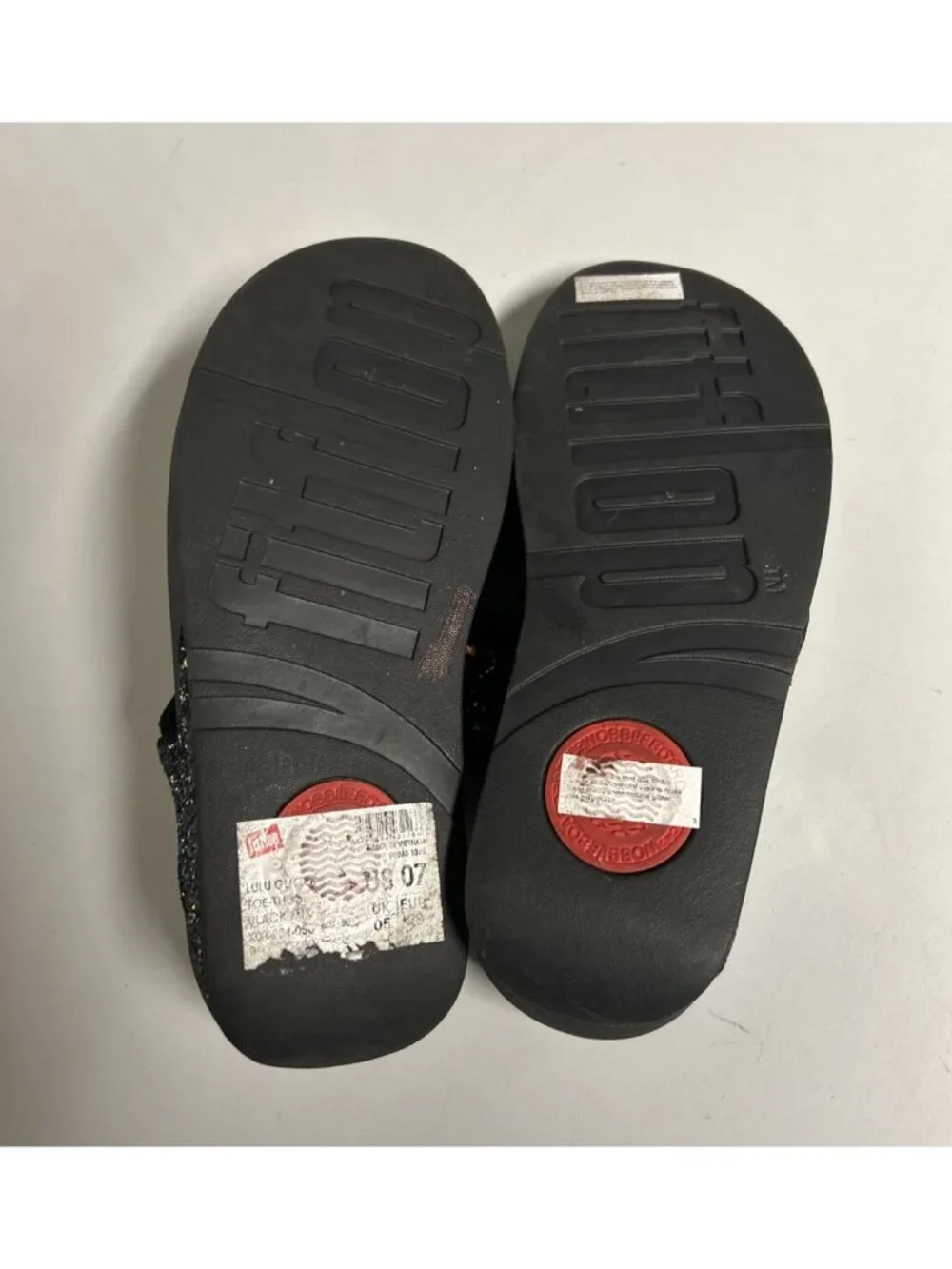 Fitflops Lulu Black Sparkly Glitter Women's Size 7 Thong Sandals